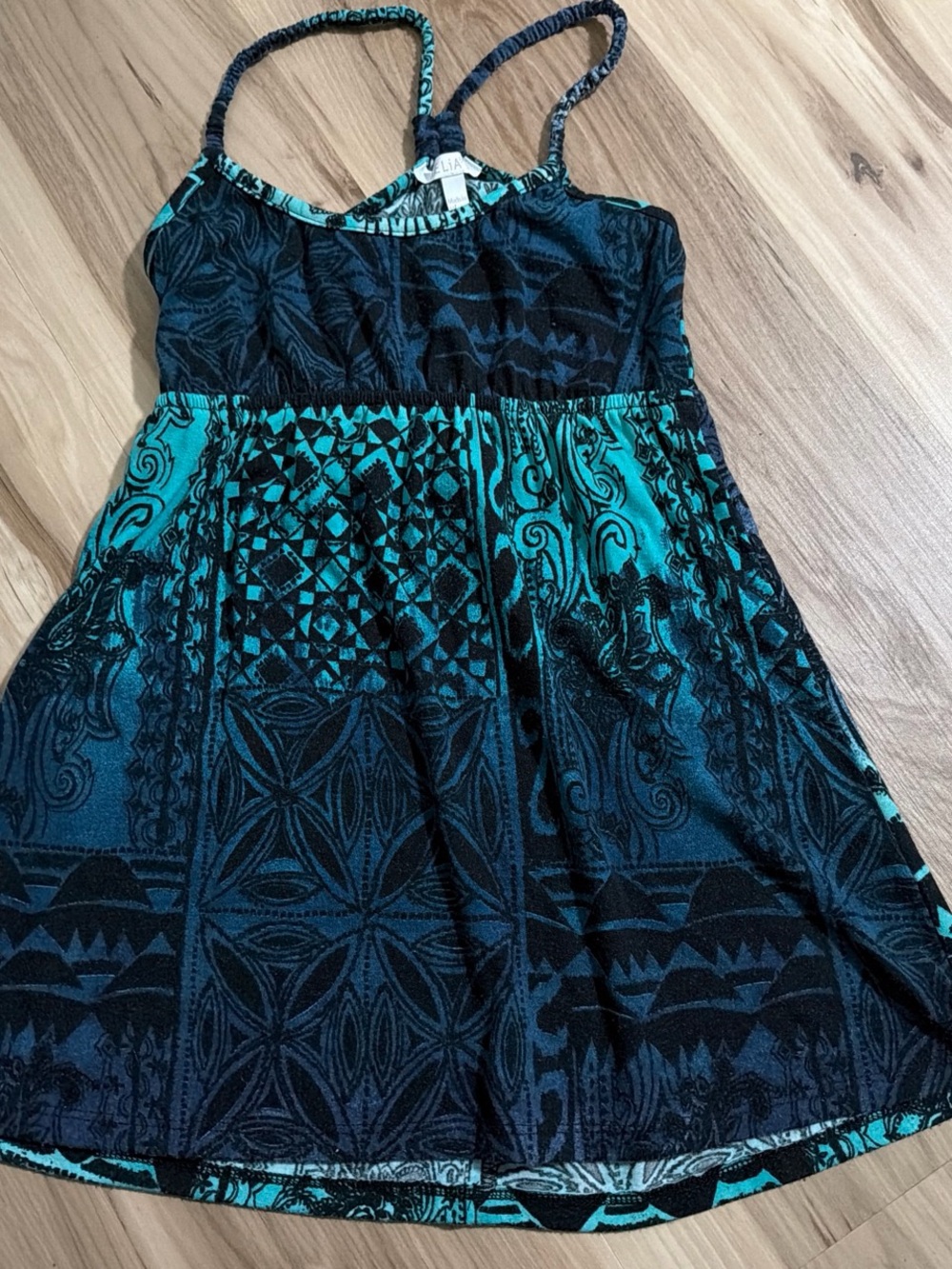 dELiA*s Black and Teal Patterned Spaghetti Strap Tank